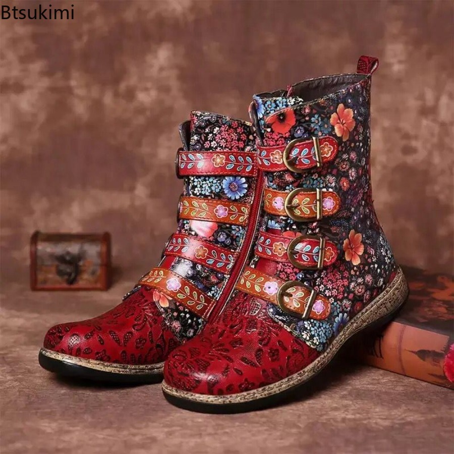 Ethnic Fashion For Ladies - Ethnic Style Women's Printed Leather Boots