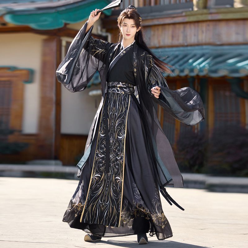 Dark Black Print Male Hanfu Ne - Ethnic Fashion Wear recension och pris