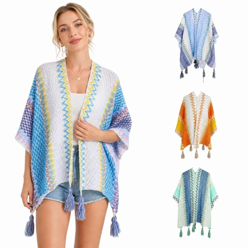Retro Striped Pattern Knit Pon - Ethnic Fashion Wear recension och pris