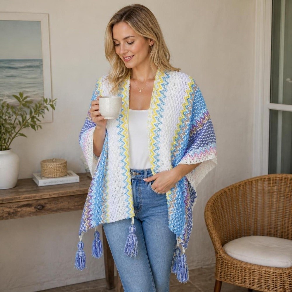Retro Striped Pattern Knit Pon - Ethnic Fashion Wear recension och pris