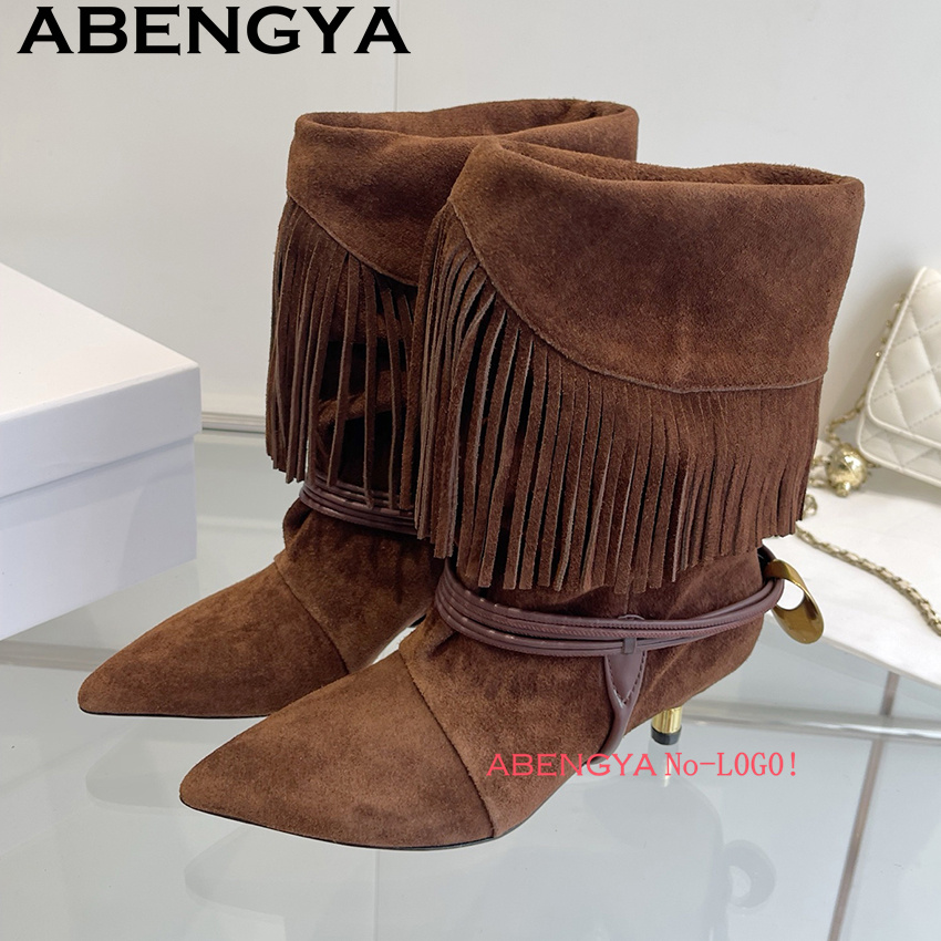 Suede Leather Edge Tassel Desi - Winter Ethnic Fashion For Women recension och pris