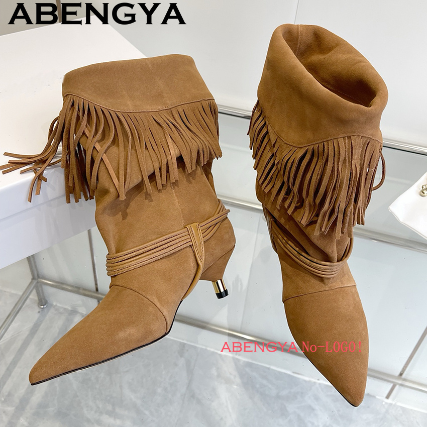 Suede Leather Edge Tassel Desi - Winter Ethnic Fashion For Women recension och pris